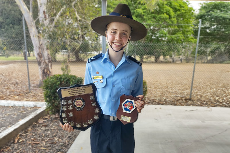 Sophie is a member of Australian Air Force Cadets 109 Squadron – Burdekin and regularly performs ANZAC Day catafalque party duties. 