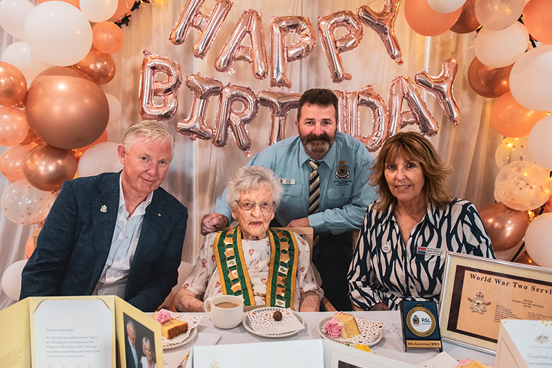 WWII nurse Marie Kirkby with RSL Queensland State President Stephen Day