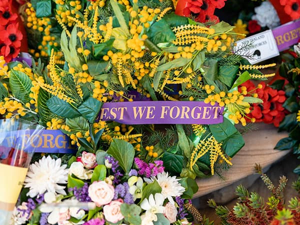 Wreaths with Lets we forget ribbons